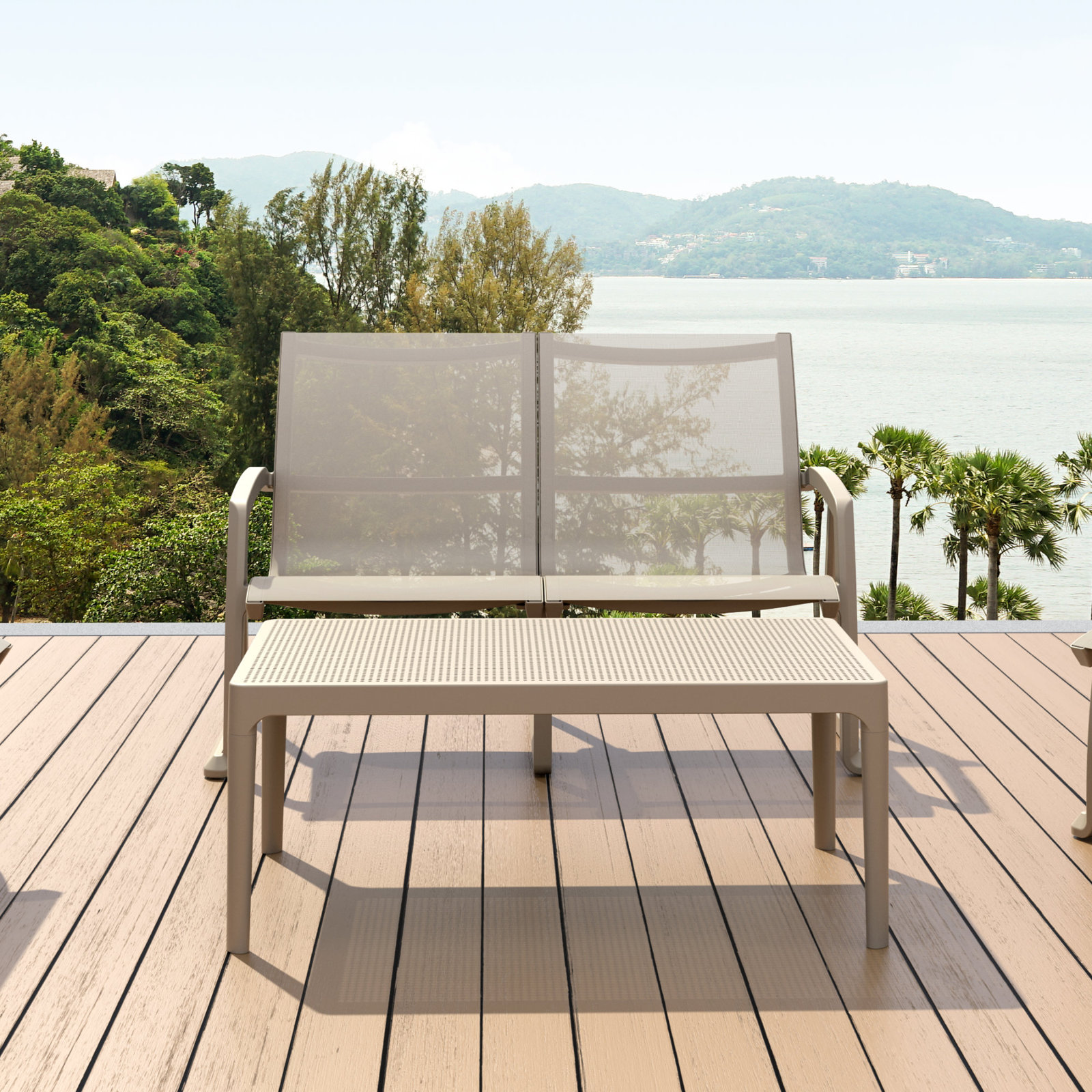 Farrah 23.6'' Plastic / Acrylic Outdoor Coffee Table, Taupe, 23.6"W x 15.7"H x 39.4"L