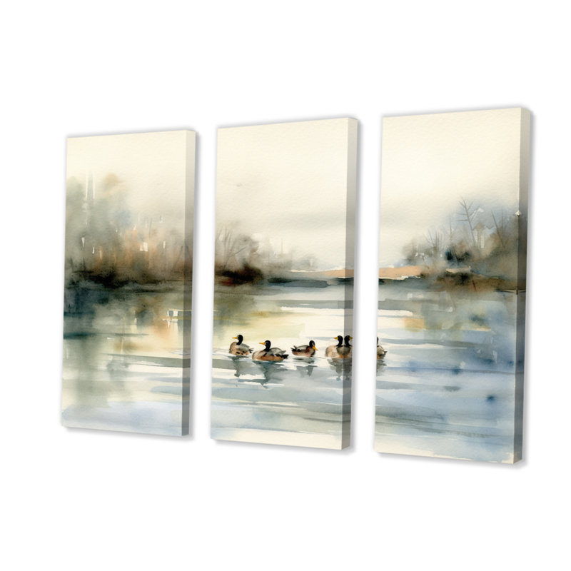 Ducks in Pond II - 3 pièces, reproduction sur toile tendue, H 32 po x l 48 po x P 1 po