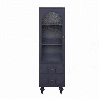 Grande armoire de rangement avec porte en verre trempé, deux tiroirs et tablette réglable pour une organisation polyvalente