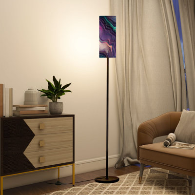  Lampe sur pied 68,5 "électrique violet à intensité variable en métal avec abat-jour en lin et ampoule DEL incluse