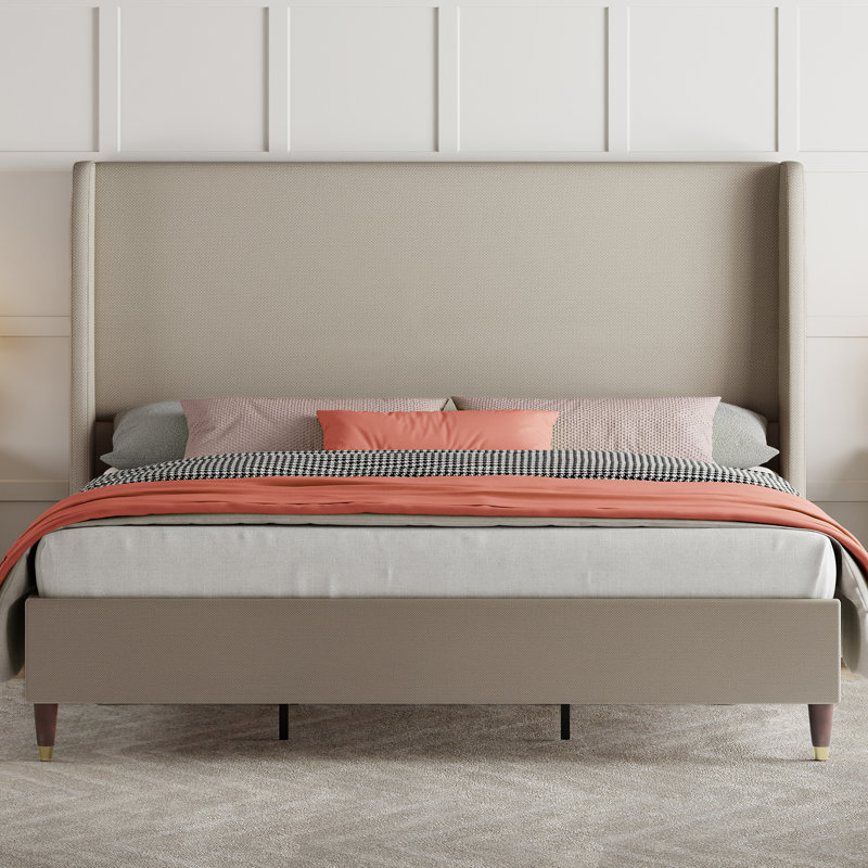 Cameren Upholstered Platform Bed, Queen, Light Khaki