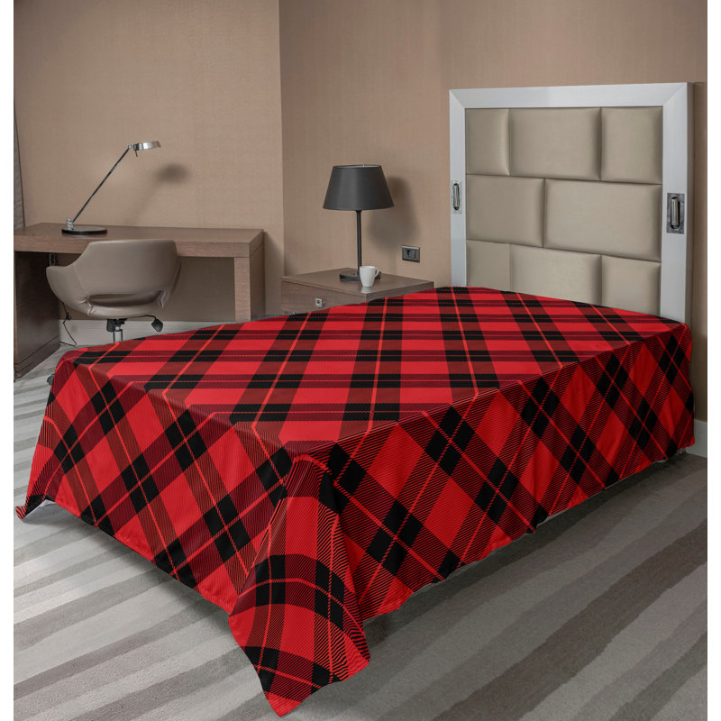 Drap plat moderne de style bohème Ambesonne, Drap plat pour lit simple TG, Carreaux noirs et rouges