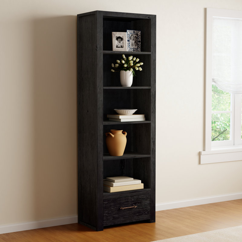 86.5" H x 27.5" W Kadence Reclaimed Teak Wood Storage Bookcase in Black