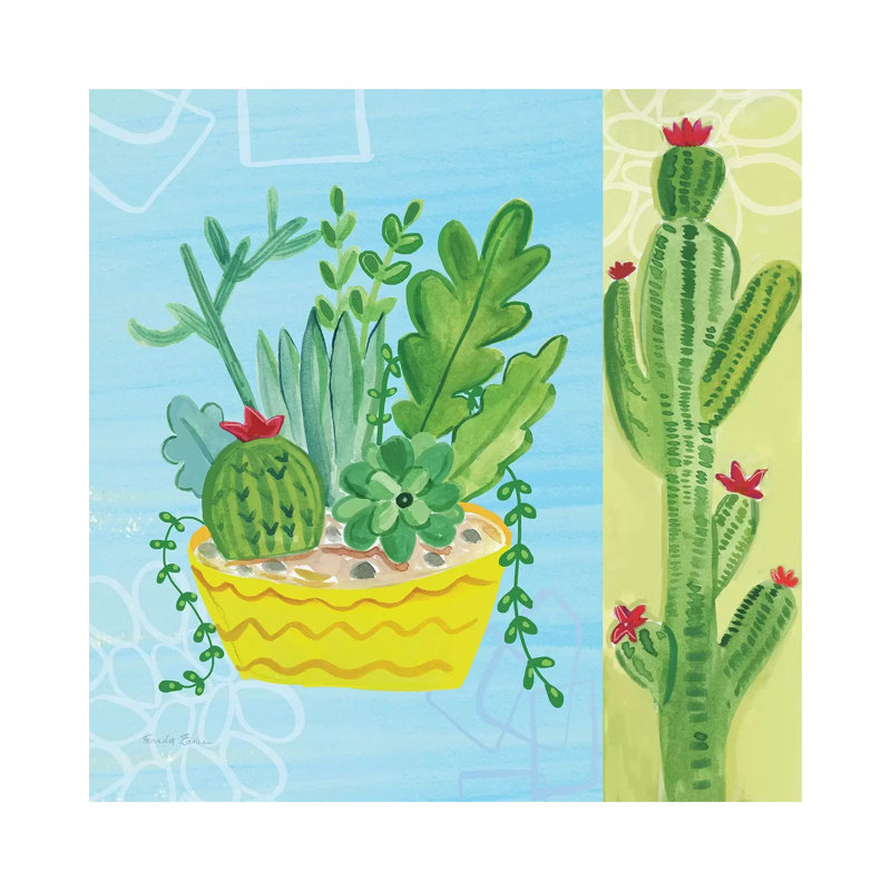 Cacti Garden IV No Birds And Butterflies by Farida Zaman - Wrapped Canvas Painting, 30.48 cm H x 30.48 cm W
