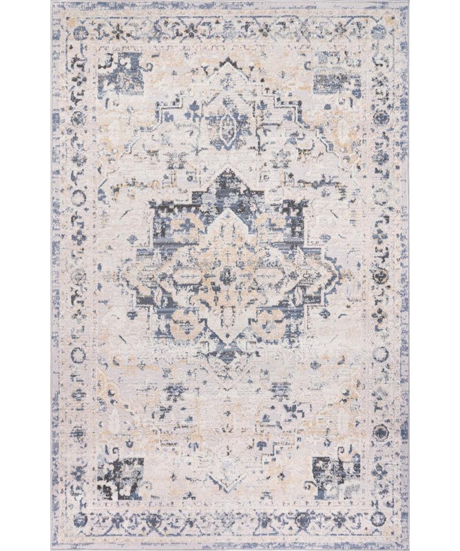 Tapis bleu / beige / gris Tristian, Rectangle 5 pi x 7 pi