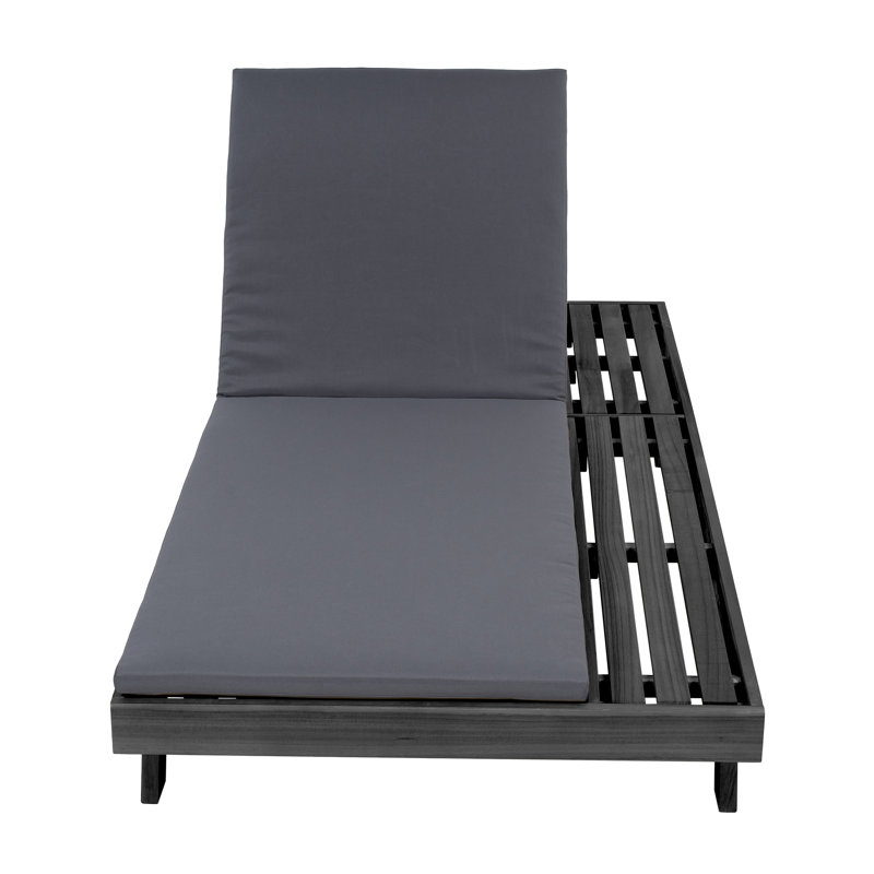 Archer Patio Acacia Wood Chaise Lounge with Adjustable Back & Removable Cushion, Dark Gray Cushion/Black Frame