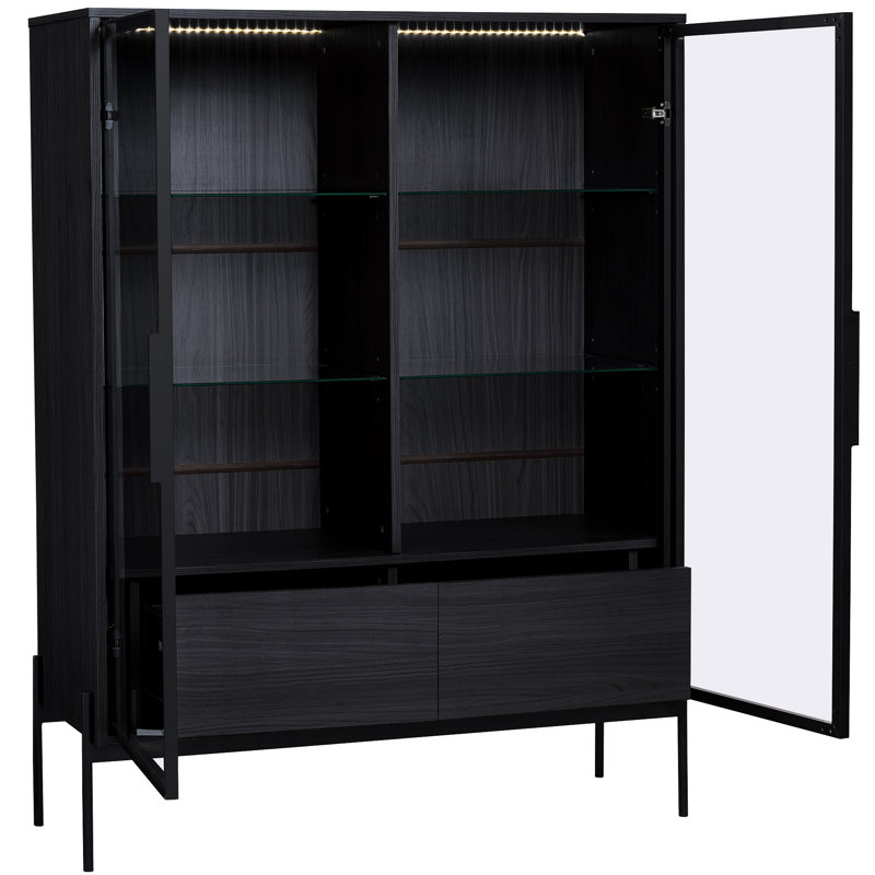 Vitrine autoportante de 51,2 po avec 2 tiroirs de rangement, Noir