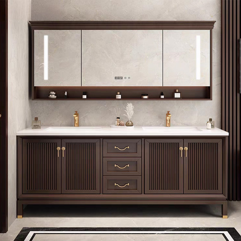 Armoire de salle de bain sur pied de style chinois, H 31,5 po x l 66,93 po x P 21,65 po