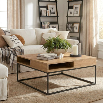 Table basse Wystan de 31,50 po de largeur avec tablette de rangement ouverte et structure en métal