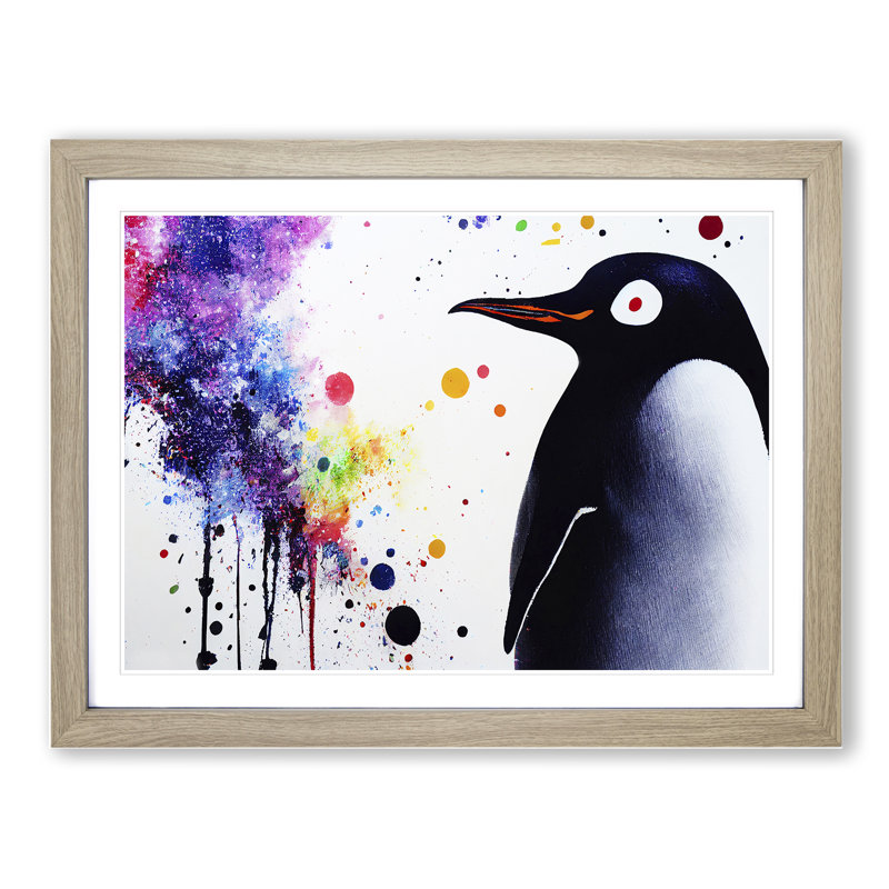 XH1022-6881X Penguin Splash Vol.2 1 Piece Single Picture Frame Wall Art, 34cm H x 46cm W x 2cm D, Oak Framed