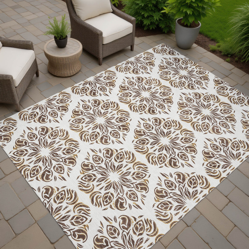Machine Washable Indoor/Outdoor Chantille ACN2456 Damask Rug, Fudge, 10' x 14'