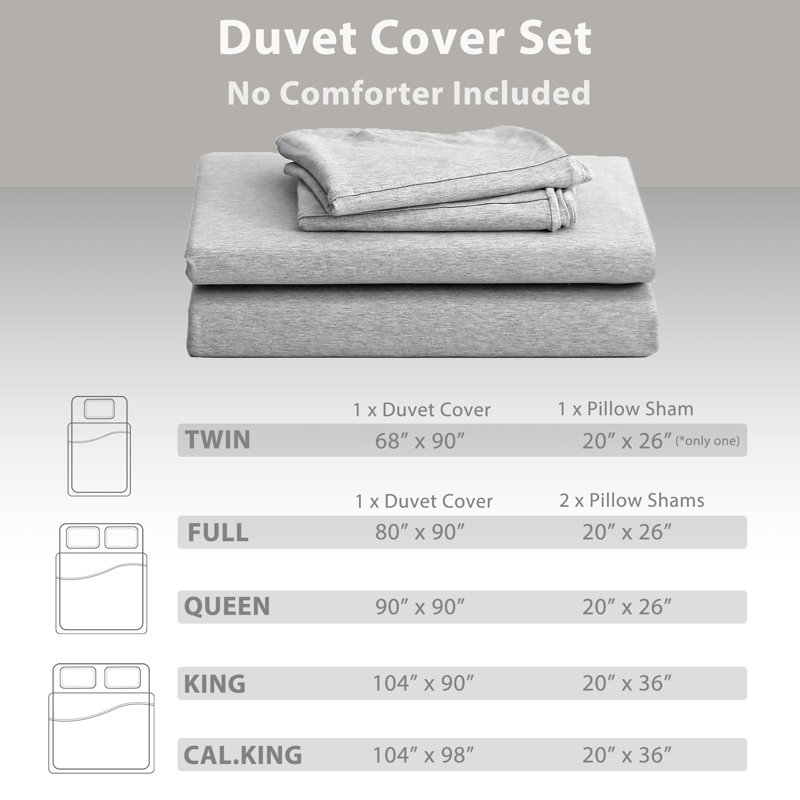 HOME BEDDING Jersey Cotton Duvet Cover Set, Gray, Full Duvet Cover + 2 Standard Shams