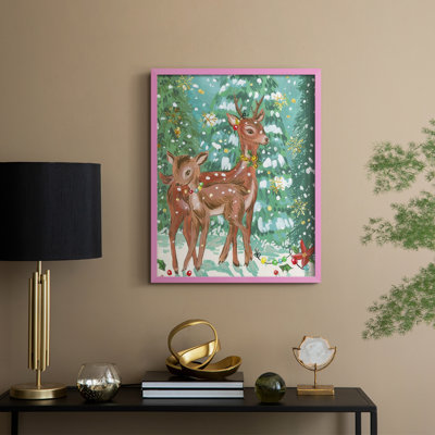 «Doe and Fawn II», reproduction encadrée - bois massif