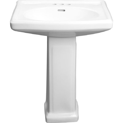 Lavabo de salle de bain blanc rectangulaire en porcelaine vitrifiée avec robinet et trop-plein