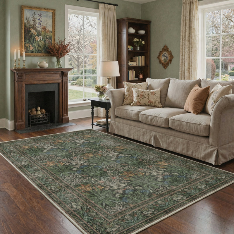 Tapis d'intérieur moderne à motif floral lavable à la machine avec envers antidérapant Blossora, Rectangle 5 pi x 7 pi