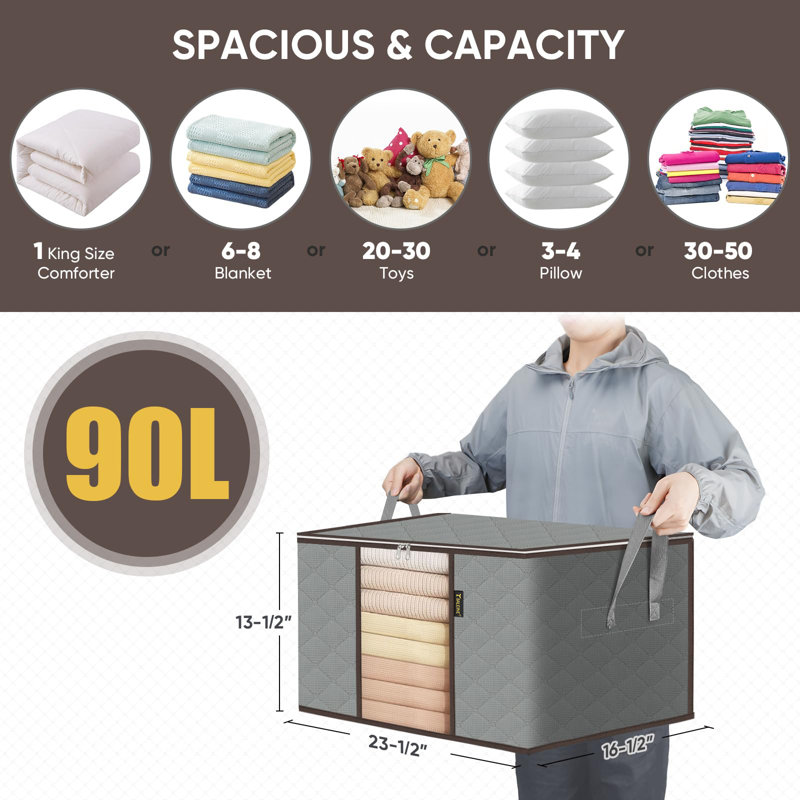 3 Pack Large Capacity Storage Bags - Durable, Breathable Organizers With Clear Window, Gray