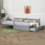 Lit superposé double en bois d'hévéa double avec lit gigogne, échelle convertible et garde-corps-105783204