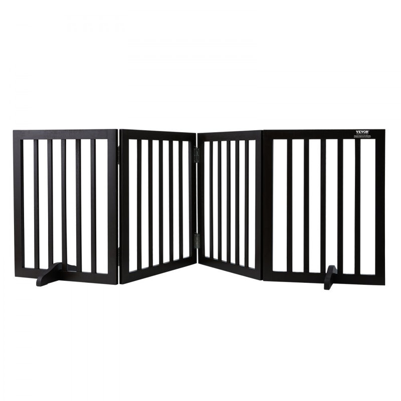 Solid Wood Free Standing Pet Gate With Door, 50.8 - 204 cm, Brown