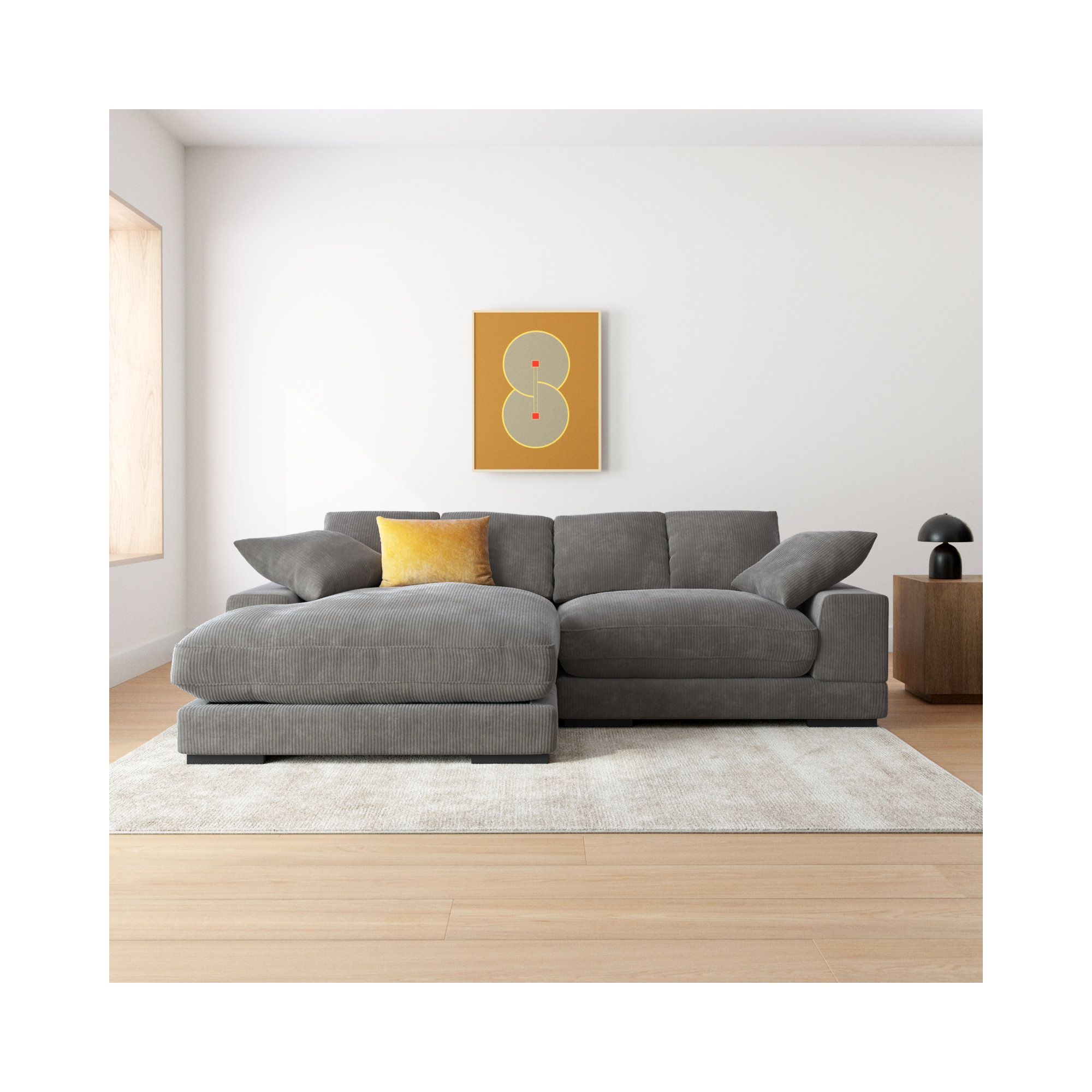Lonsdale Chaise Sectional, Gray Corduroy