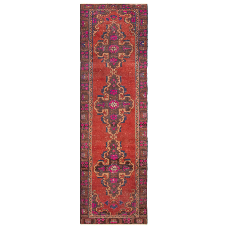 Tapis de couloir rouge unique en laine 2 pi 11 po x 9 pi 7 po Zariana