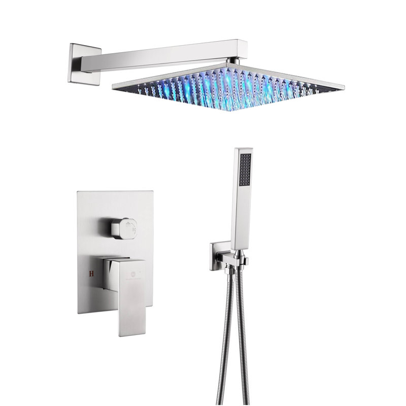 Système de douche complet à contrôle de volume à del numériques avec soupape d’ébauche, Nickel brossé