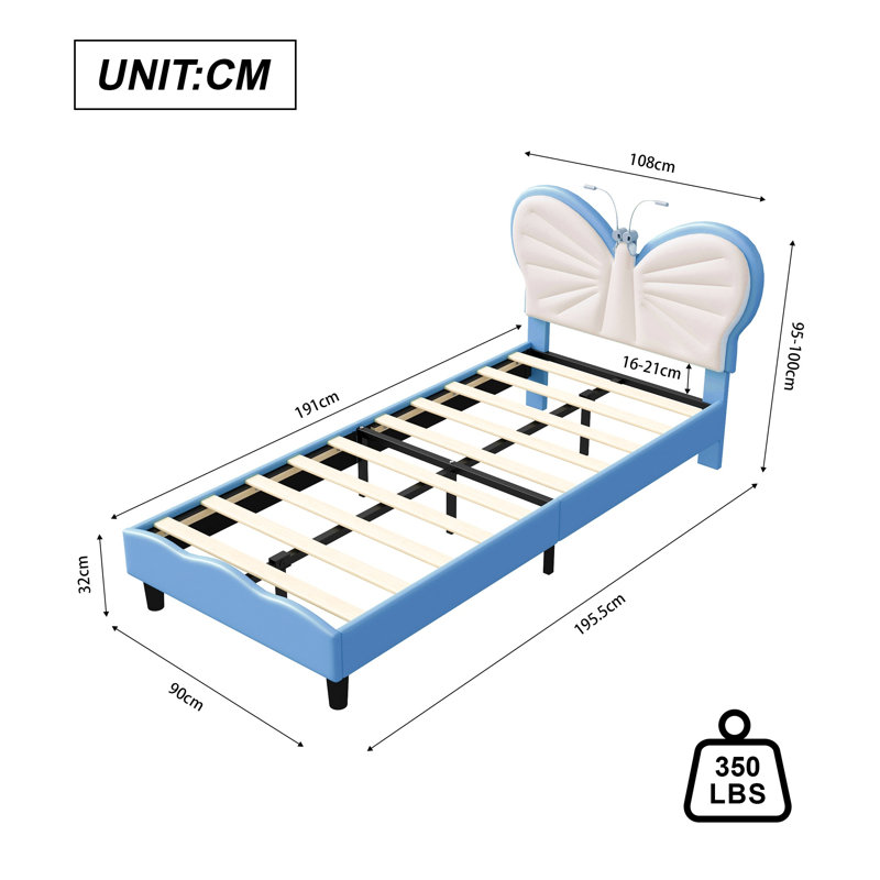 Bed, 90×190cm, Blue