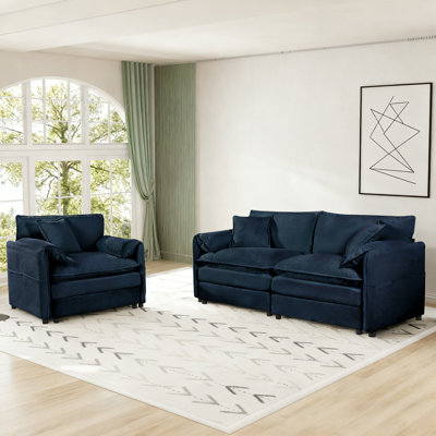 Ensemble de causeuse luxueuse 2 pièces avec 3 coussins, canapé moderne et fauteuil