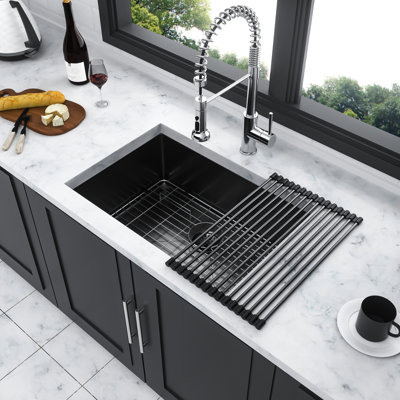 23"X18"X9" Gunmetal Black Undermount Kitchen Sink. T304 Stainless Steel Sturdiness. Nano Finish Resists . For Smooth Flow. With Mounting Accessories
