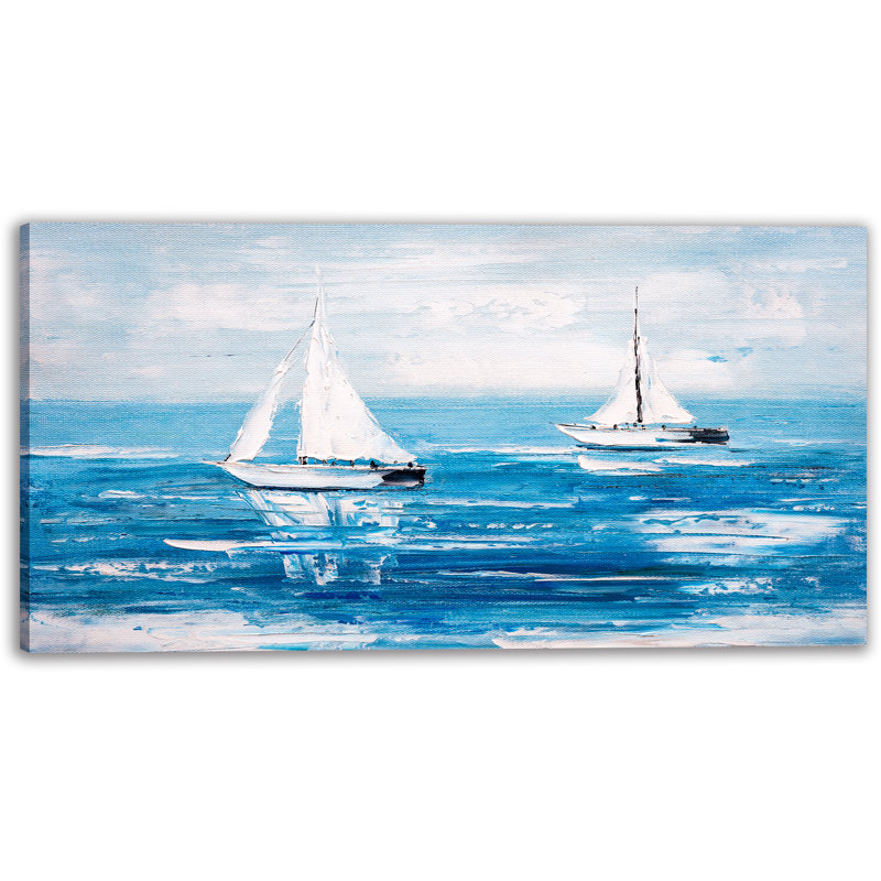 "Blue Horizon" voiliers sur toile tendue, H 20 po x l 40 po