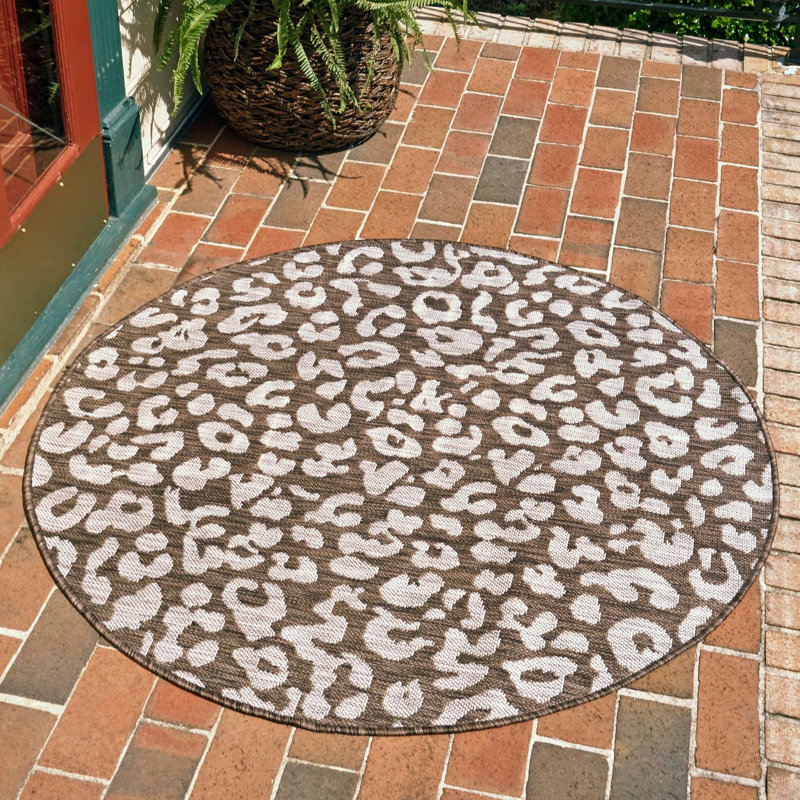 Tapis intérieur / extérieur en polypropylène tissé à la machine brun / beige, Rond 4 pi