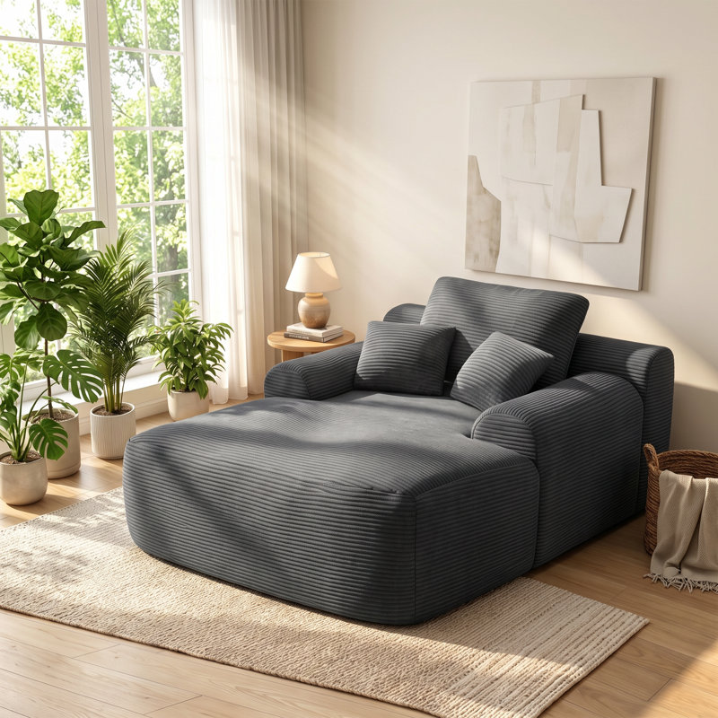 Chaise longue en velours côtelé l 65 po x P 47 po x H 24 po