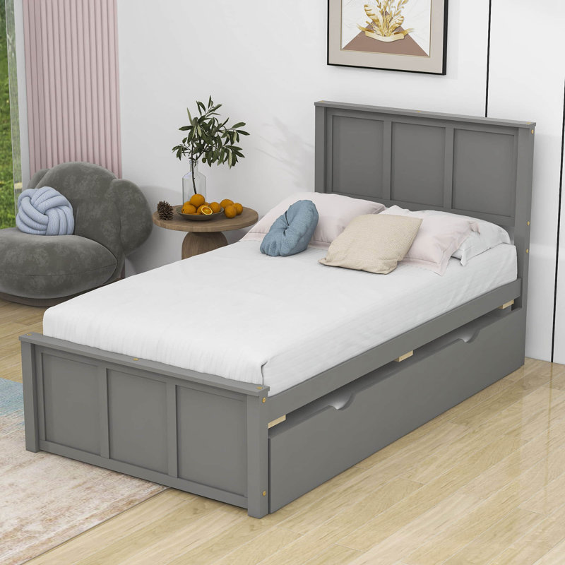 Lit plateforme en bois avec lit gigogne Dragojla, gris