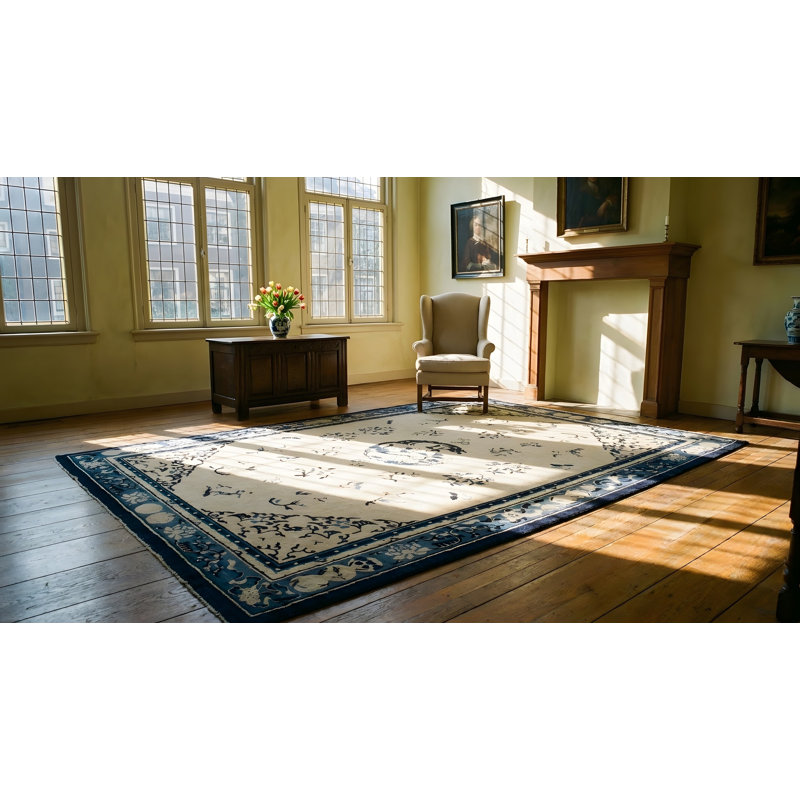 Antique Peking Chinese Allover Medallion Knotted Rug
