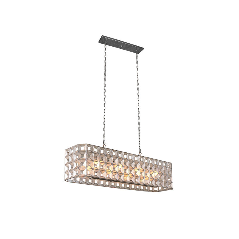 Luminaire suspendu linéaire en feuille d'argent oxydé Prado 8 LT Kalco