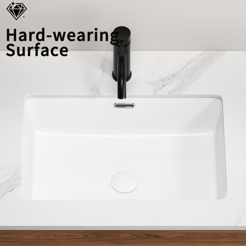Rectangular Undermount Bathroom Sink, 22 *15 Inch, White High - Fired Vessel Non Yellowing, , Acid , Adds Style To Inch Ceramic Quality, Contemporary And Minimalist, Scratch, Overflow