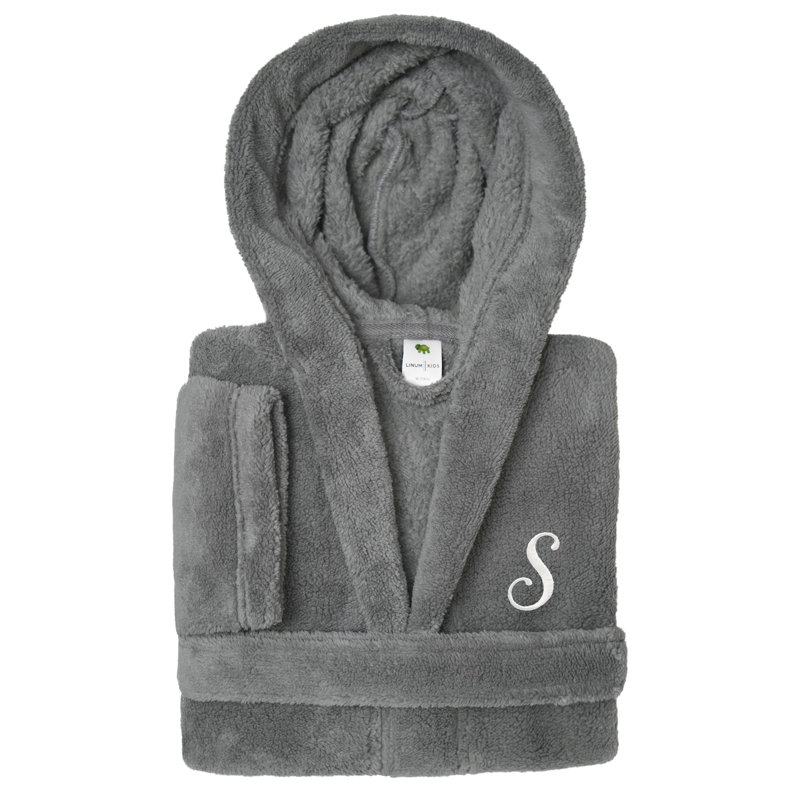 Peignoir en molleton mi-mollet personnalisé pour enfants avec poches et capuche, S, S