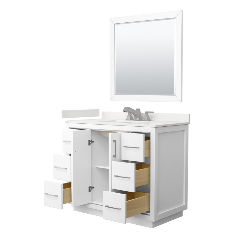42'' W Single Vanity, White Quartz, White, Matte Black