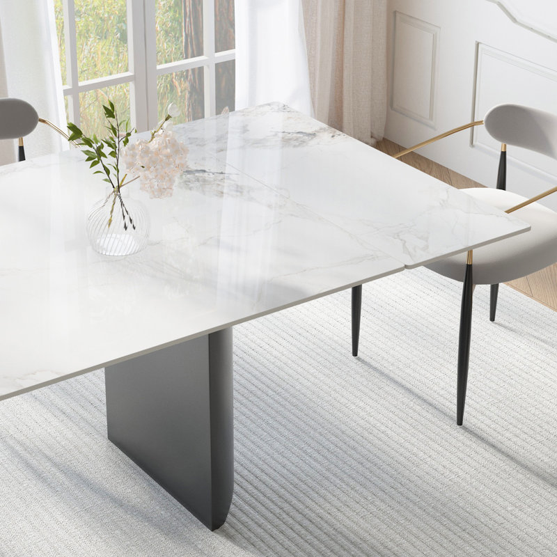 Behesh 63"-94.5" Extendable Sintered Stone Dining Table Seat 6-10, Glossy Chanel/Gray