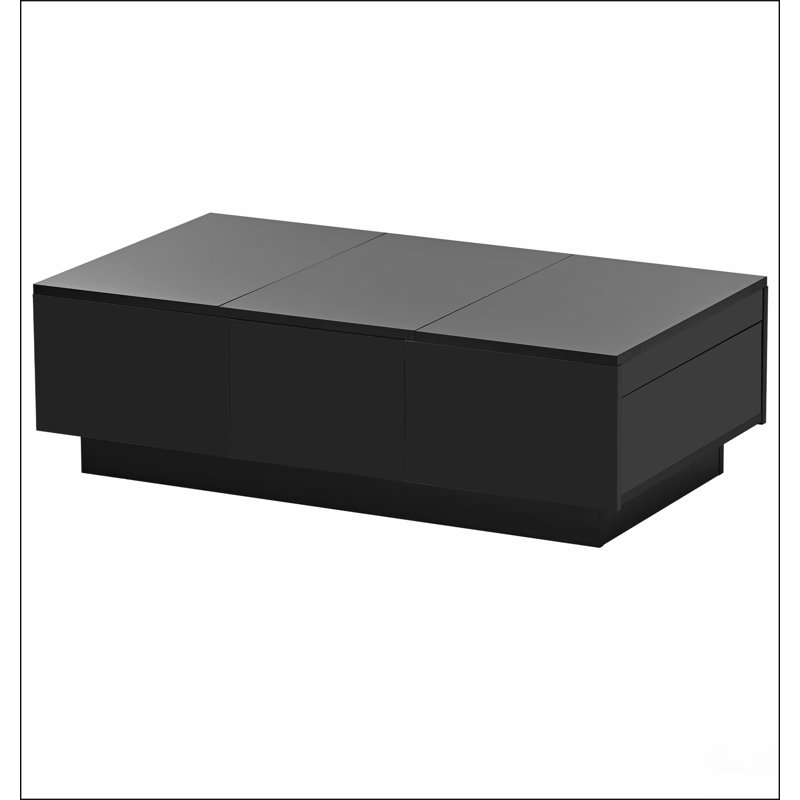 Table basse multifonctionnelle avec 2 grands compartiments de rangement cachés, Noir