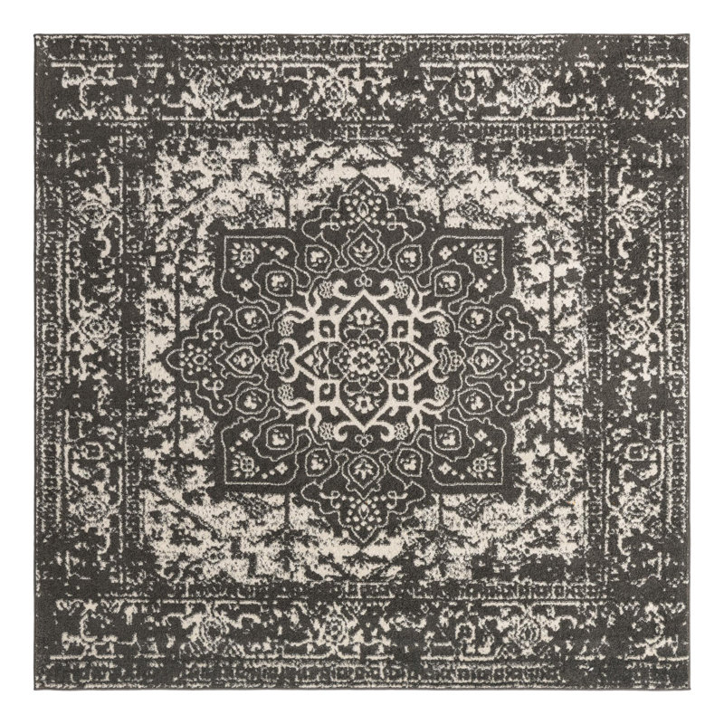Tapis oriental gris foncé Edelie, Carré 7 pi 10 po