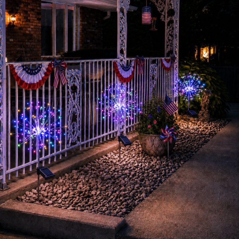 8 Mode 120 LED Solar Firework Waterproof Outdoor Garden Lights, Multicolor