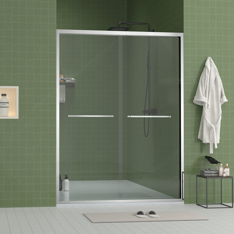 56-60"x70" Aluminum Frame Double Sliding Shower Door,Bypass Bathroom Sliding Door with Premium 5/16" (8mm) Clear Tempered Glass, Chrome Hardware Sliding Glass Shower Enclosure,Chrome Finished