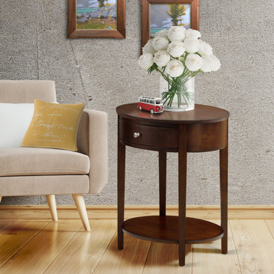 Table de bout en bois avec 1 tiroir Mid-Century moderne, stable et robuste - finition acajou antique