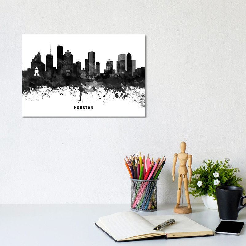 Houston Skyline Black & White 1 Piece Wrapped Canvas Wall Art, 20.32cm H x 30.48cm W x 1.91cm D