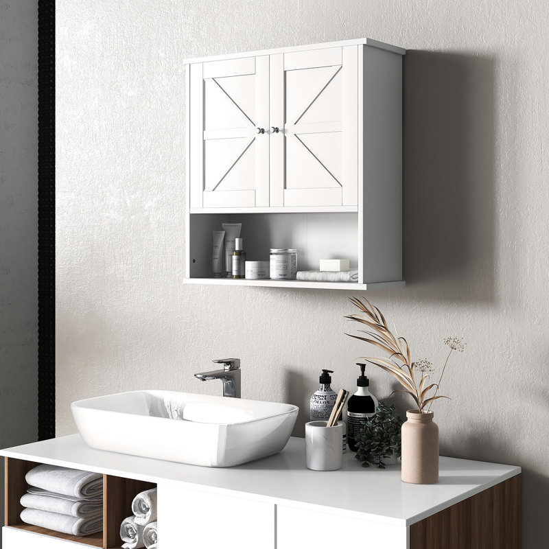 Armoire murale de salle de bain style avec tablette ouverte et espace de rangement réglable, armoire blanche, système