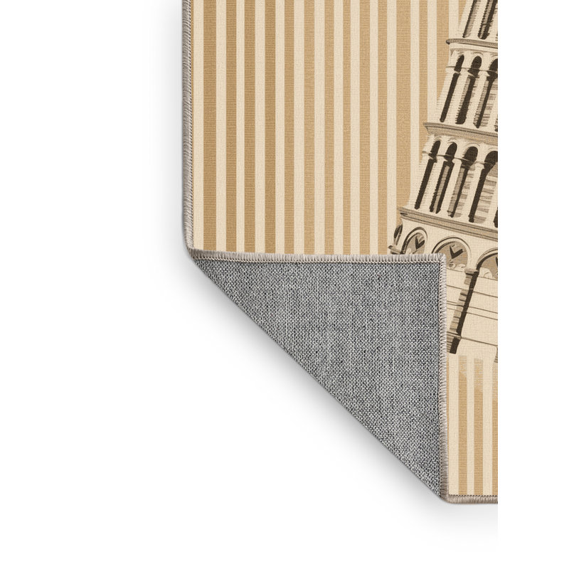 Machine Washable Orsolya Pisa Leaning Tower Classic Striped Rug in Beige – Beige Binding, 4x6