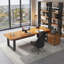 Bureaux en bois massif brun en forme de L-107440730