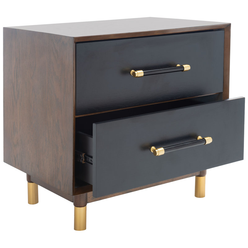 Élégante table de chevet l 23 po Gleavy - Bois de noyer moderne avec accents en laiton et rangement élégant pour la chambre à coucher