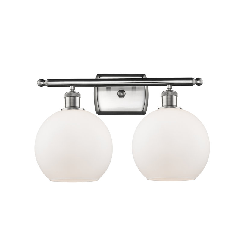 Éclairage de salle de bain à intensité variable à 2 lumières Baptista, Nickel satiné brossé, Boîtier blanc mat