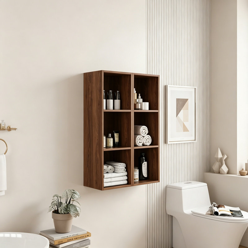 Armoire de rangement murale avec tablettes ouvertes, Brun ébène
